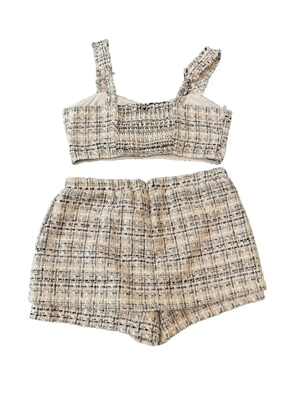 Wild Fable Tweed 2 Piece Matching Set M Pink Boucle Crop Top Shorts Coquette 90s